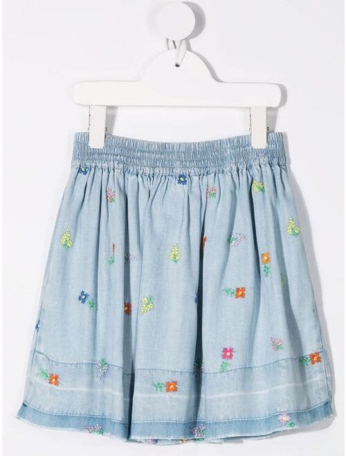 Stella McCartney Kids Floral-Embroidered Denim Skirt