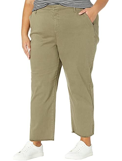 Nydj Plus Size Relaxed Stretch Twill Trousers with Fray Hem in Moss