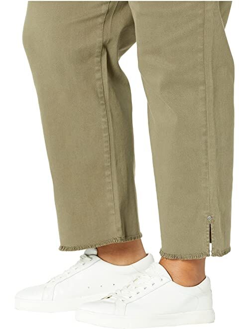 Nydj Plus Size Relaxed Stretch Twill Trousers with Fray Hem in Moss