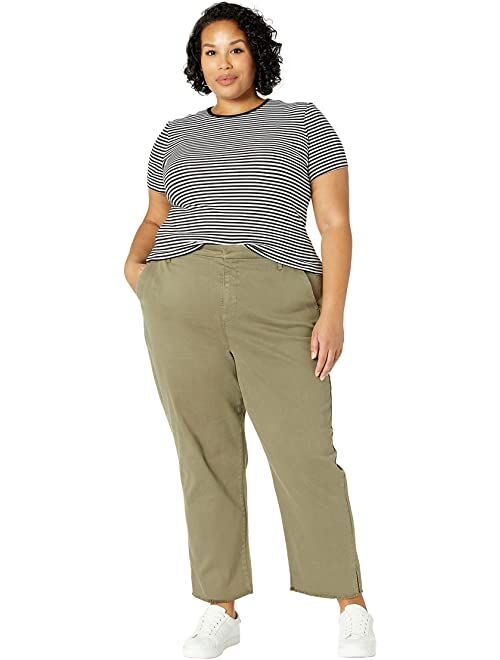Nydj Plus Size Relaxed Stretch Twill Trousers with Fray Hem in Moss