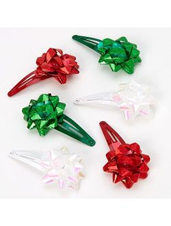 Claire's Christmas Hair Clips with Bows, Red, Green, and White, 6 Pack