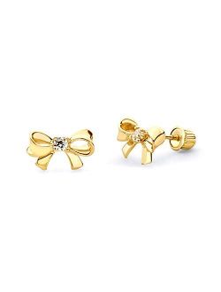 Wellingsale 14K Yellow Gold Polished Bowtie Stud Earrings With Screw Back