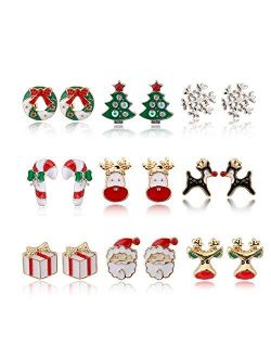 MTSCE 6-18 Pairs Women Christmas Earring Stud Set, Cute Festive Jewelry Hypoallergenic Christmas Gifts for Kids Teens Girls
