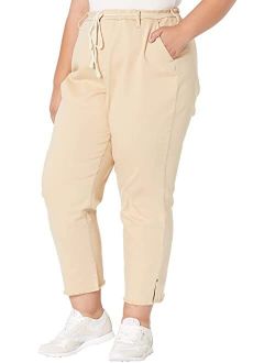 Plus Size Relaxed Stretch Twill Trousers with Fray Hem in Warm Sand
