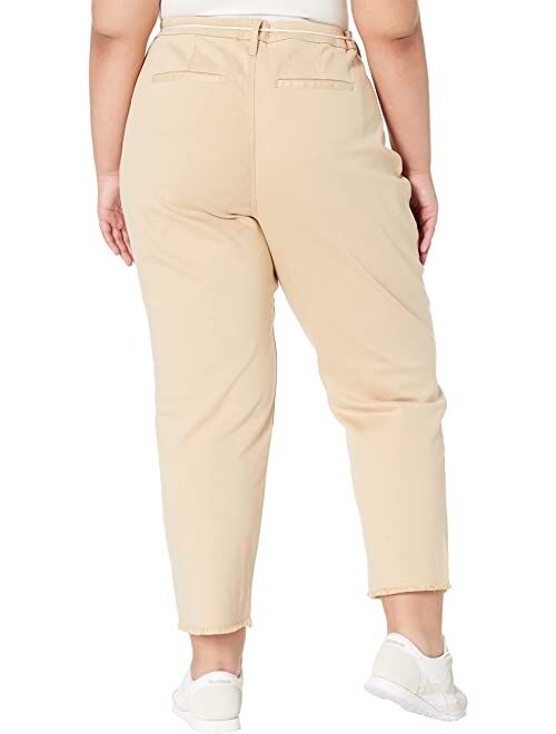 Nydj Plus Size Relaxed Stretch Twill Trousers with Fray Hem in Warm Sand