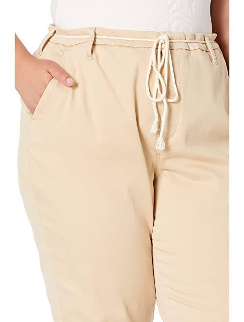 Nydj Plus Size Relaxed Stretch Twill Trousers with Fray Hem in Warm Sand