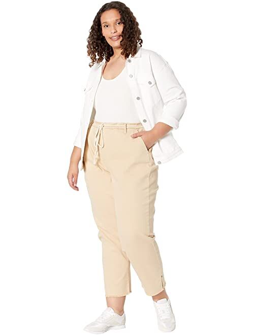 Nydj Plus Size Relaxed Stretch Twill Trousers with Fray Hem in Warm Sand
