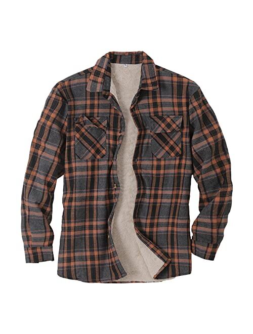 Burband Men's Fleece Thick Flannel Shirt Jackets Button Down Plaid Shackets