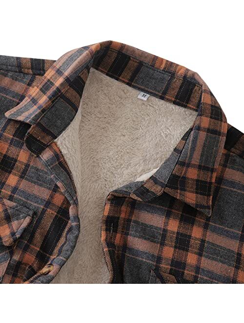 Burband Men's Fleece Thick Flannel Shirt Jackets Button Down Plaid Shackets