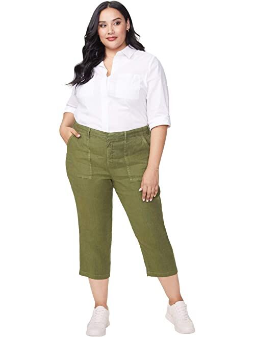 Nydj Plus Size Utility Pants in Stretch Linen in Olivine