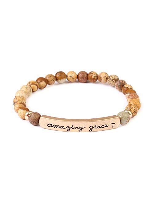 Riah Fashion Inspirational Message Prayer Beaded Bracelet - Christian Bible Cuff Blessed, Faith, Love, Hope Natural Stone Bead Stretch Strand Bangle