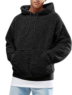Karlywindow Mens Sherpa Fuzzy Hooded Sweatshirts Fleece Outwear with Pockets