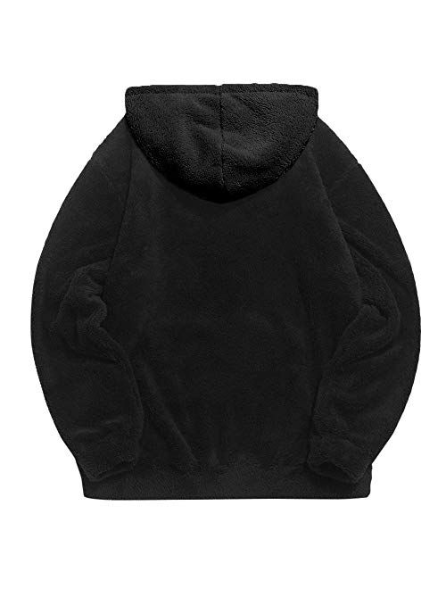 Karlywindow Mens Sherpa Fuzzy Hooded Sweatshirts Fleece Outwear with Pockets