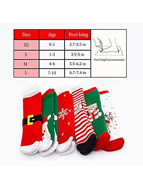 Christmas Socks, 6Pairs Xmas Autumn Winter Thicken Home Slipper Socks for Boys Girls Women Kids Gift