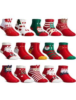 15 Pairs Kids Christmas Socks Thick Warm Cotton Socks Unisex Children Crew Socks for Kids Boys Girls Xmas Holiday