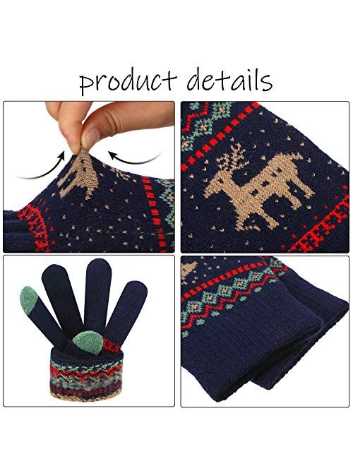 3 Pairs Women's Winter Touchscreen Gloves Warm Fleece Lined Knit Gloves Texting Elastic Cuff Gloves (Rose Red, Navy Blue and Khaki)