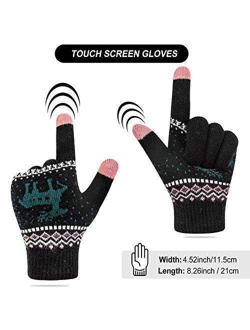 YSense 2 Pairs Winter Touch Screen Gloves Deer, Warm Fleece Lined Texting Gloves Christmas Gifts Stocking Stuffers