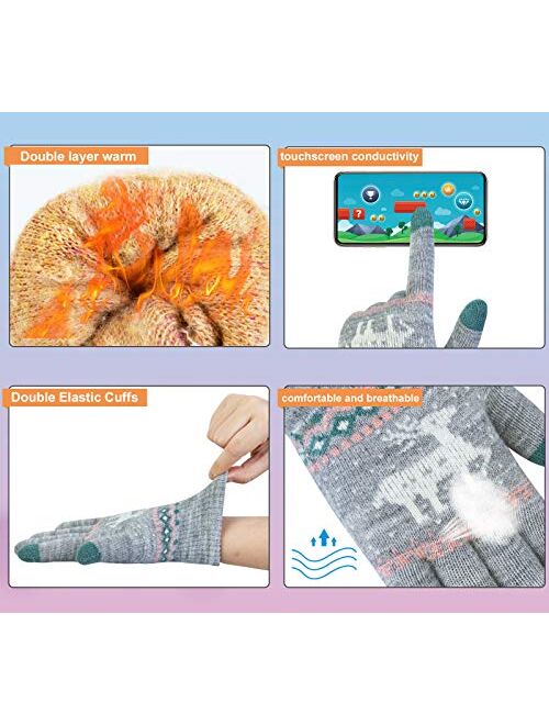YSense 2 Pairs Winter Touch Screen Gloves Deer, Warm Fleece Lined Texting Gloves Christmas Gifts Stocking Stuffers