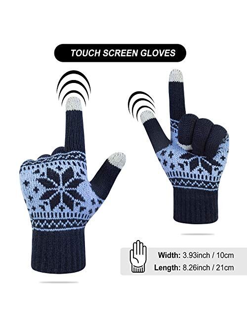 YSense 3 Pairs Touch Screen Gloves Snow Flower, Warm Knit Winter Gloves Christmas Gifts Stocking Stuffers