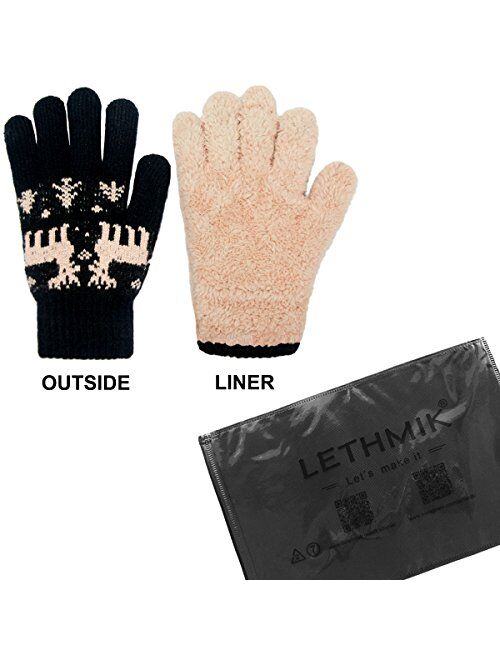LETHMIK Christmas Thick Knit Gloves Winter Deer Knitted Warm Glove