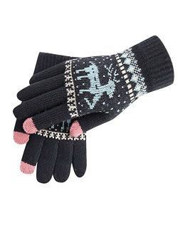 Gloves for Women- Winter Touchscreen Padded Thickened Warm Knit Gloves Christmas Gift- Elastic Cuff Cold Weather Gloves