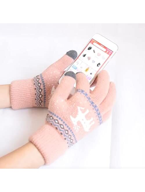 Gloves for Women- Winter Touchscreen Padded Thickened Warm Knit Gloves Christmas Gift- Elastic Cuff Cold Weather Gloves