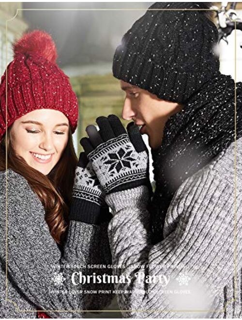 Winter Touch Screen Gloves HÖTER Snow Flower Printing Keep Warm for Women and Men