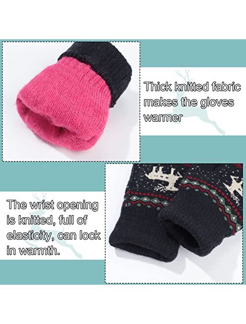 SATINIOR 4 Pairs Winter Touch Screen Gloves Deer Fleece Lining Texting Cozy Mittens Warm Knitted Christmas Stocking Stuffers