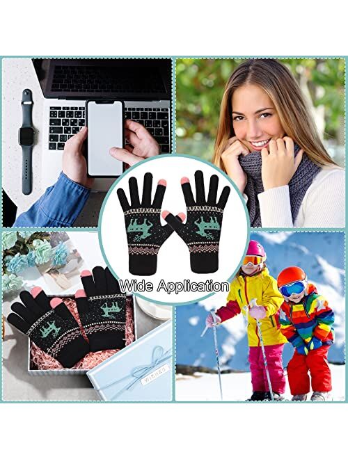 Kakaco Winter Knitted Gloves Snowflake Gloves Mittens Touchscreen Texting Elastic Cuff Gloves Christmas (Black)