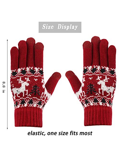 2 Pairs Christmas Winter Touchscreen Gloves, Deer Stretch Fleece Lined Knitted Texting Gloves, Christmas Gifts