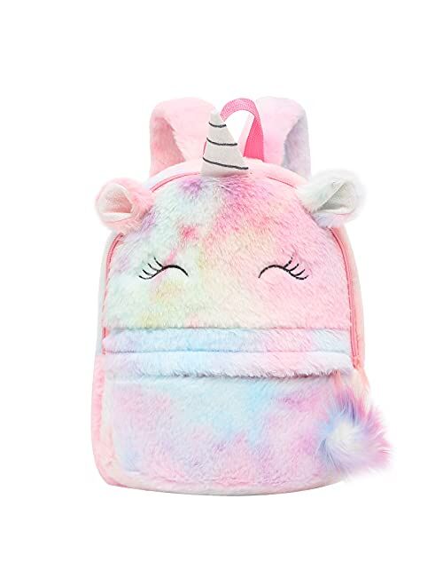 HICCUPfish CBOALOGR Cute Plush Unicorn Toddler Small Backpack Little Plush Bookbag for Girls 3 to 6 years old