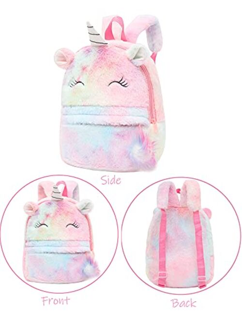 HICCUPfish CBOALOGR Cute Plush Unicorn Toddler Small Backpack Little Plush Bookbag for Girls 3 to 6 years old