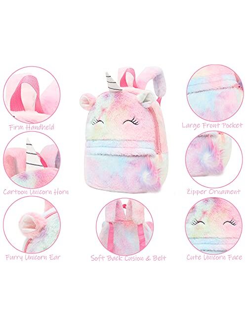 HICCUPfish CBOALOGR Cute Plush Unicorn Toddler Small Backpack Little Plush Bookbag for Girls 3 to 6 years old