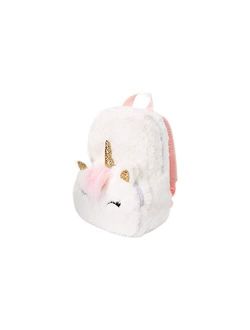 Claire's Club Little Girl Furry Unicorn Small Backpack - White