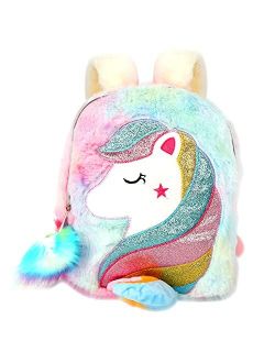 Plush Unicorn Backpack,Mini Unicorn Backpack for Girls, Soft Lightweight Travel Bags for Girls,Purple