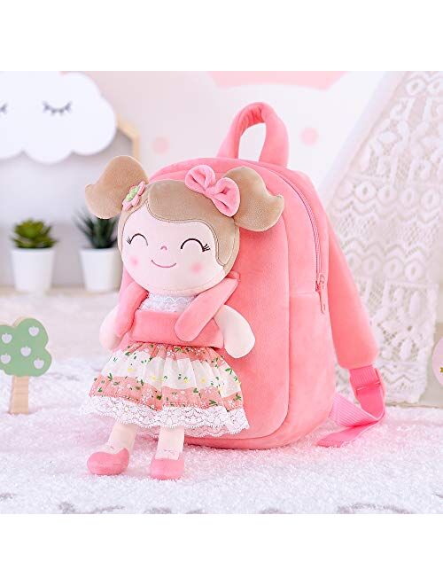 Gloveleya Kids Backpacks for Girls backpack Plush bags with Stuffed doll for Toddler baby Green 9 Inches