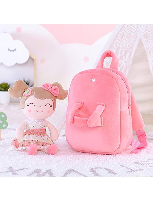 Gloveleya Kids Backpacks for Girls backpack Plush bags with Stuffed doll for Toddler baby Green 9 Inches