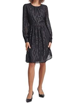 Women's Long Sleeve A-line Dress with Ruched Neck