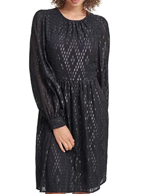Calvin Klein Women's Long Sleeve A-line Dress with Ruched Neck