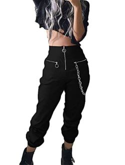 Womens Harajuku High Waist Trousers Sexy Hollow Black Pants Hip Hop Street Pants Trendy Jogger for Women
