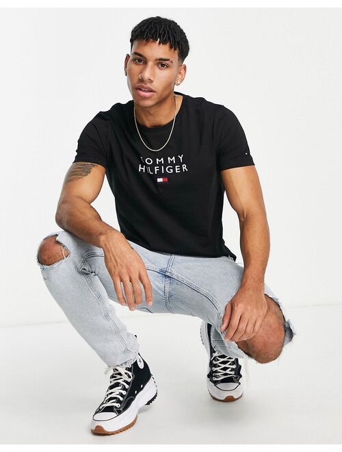 Tommy Hilfiger stacked chest logo t-shirt in black