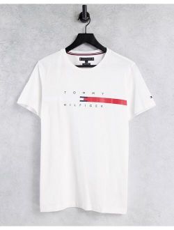 global stripe chest logo t-shirt in white