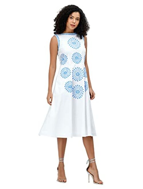 eShakti Women's Graphic Floral Embroidery Cotton poplin Dress