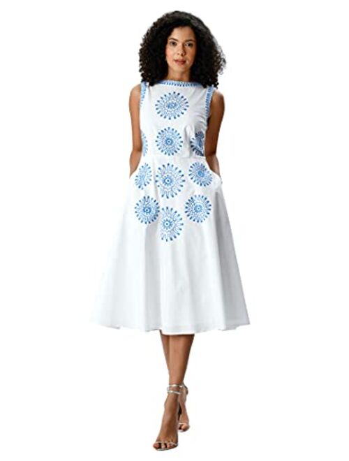 eShakti Women's Graphic Floral Embroidery Cotton poplin Dress