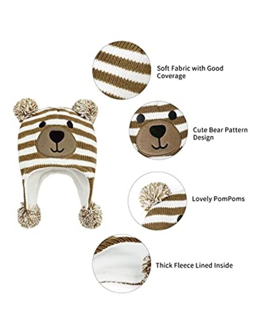 Century Star Baby Boy Hat Winter Fleece Lined Hat Knit Earflap Kids Caps Infant Toddler Hats for Baby Girls with Pom Pom