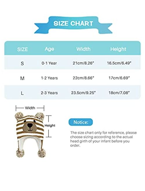 Century Star Baby Boy Hat Winter Fleece Lined Hat Knit Earflap Kids Caps Infant Toddler Hats for Baby Girls with Pom Pom