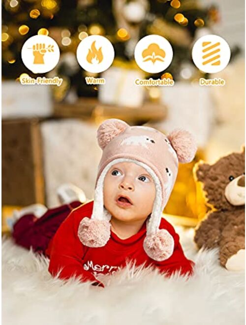 Century Star Baby Boy Hat Winter Fleece Lined Hat Knit Earflap Kids Caps Infant Toddler Hats for Baby Girls with Pom Pom