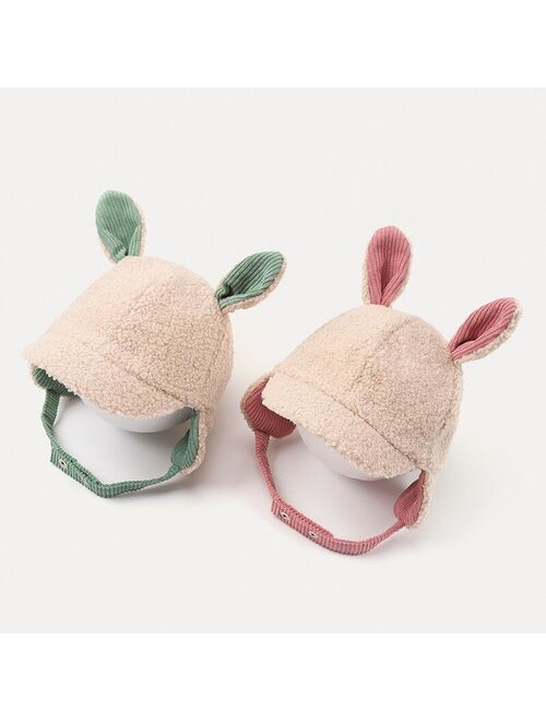 Baby Autumn Winter Warm Hat Cap Lamb Wool Knitted Earflap Earmuffs Rabbit Design Toddler Kids Boy Girl Plush Hat High Quality