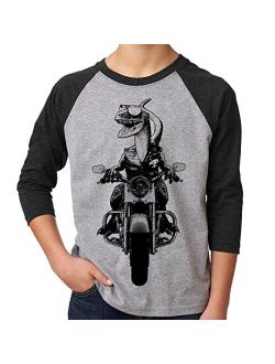 TeeINKS Velociraptor Motorcycle Youth Boys Shirt - Dinosaur Kids T Shirt Raglan
