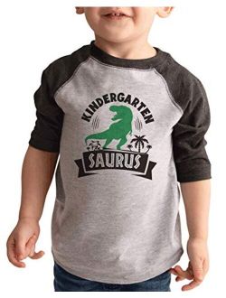 7 ate 9 Apparel Kid's Dinosaur Kindergarten Saurus Grey Baseball Tee